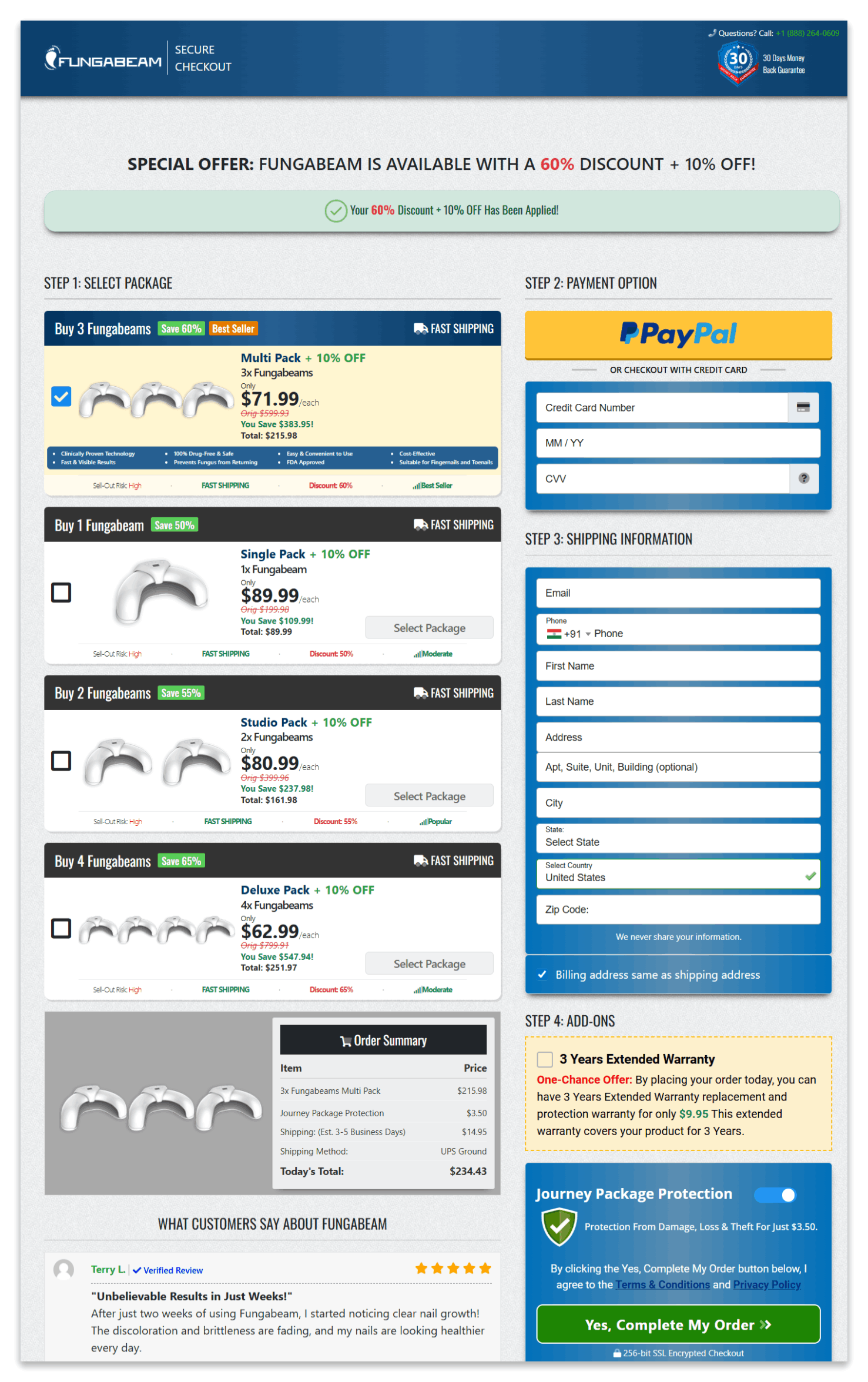 FungaBeam secure checkout page